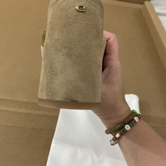 Coach Bria Women Tan Pink Oat Pale Blush Open Toe Block Heel CB Mules Size 5B - Picture 11 of 12